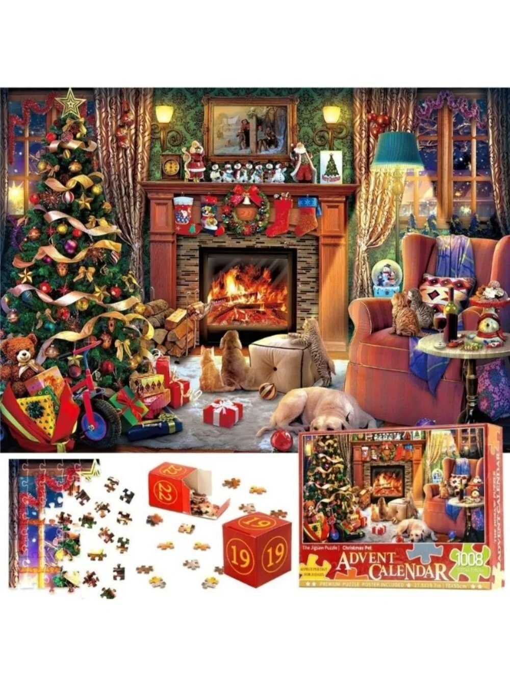 The Jigsaw Puzzle Advent Calendar 1008-Piece Christmas Pet Premium Set Holiday G